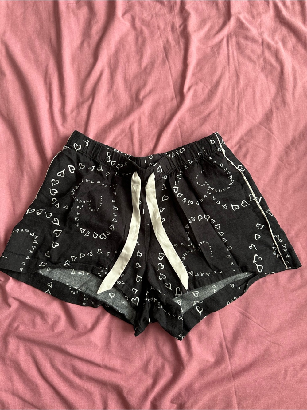 Victoria's Secret Black Lounge Shorts with White Heart Print